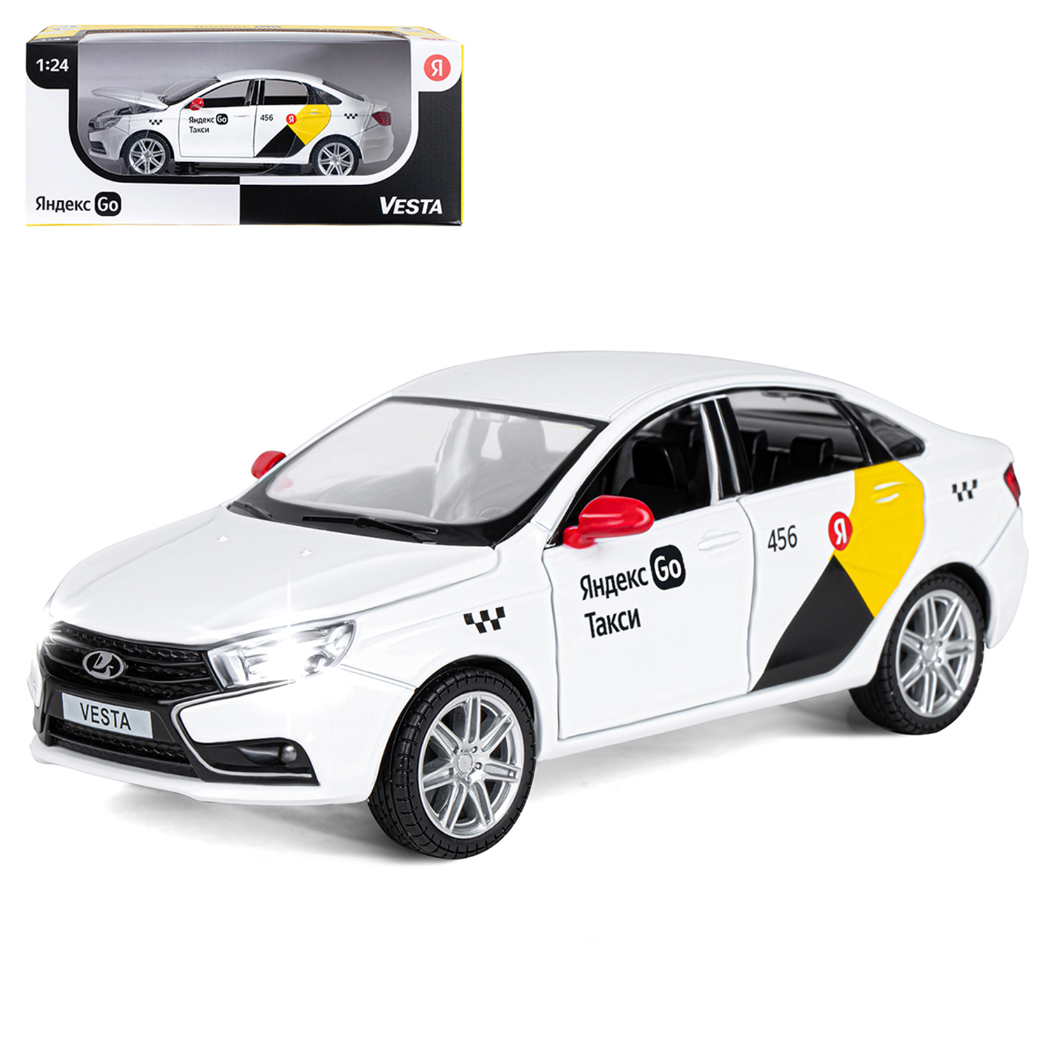 Купить машинка Автопанорама Яндекс.Такси, LADA VESTA, М1:24, белый,  JB1251344/Яндекс.Такси, цены на Мегамаркет