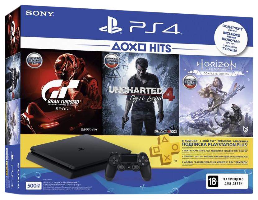 Myre Elendighed stivhed Игровая приставка Sony Playstation 4 Slim 500 Gb(CUH-2008A)+GTS+UCA: Путь  вора + Horizont - характеристики и описание на Мегамаркет