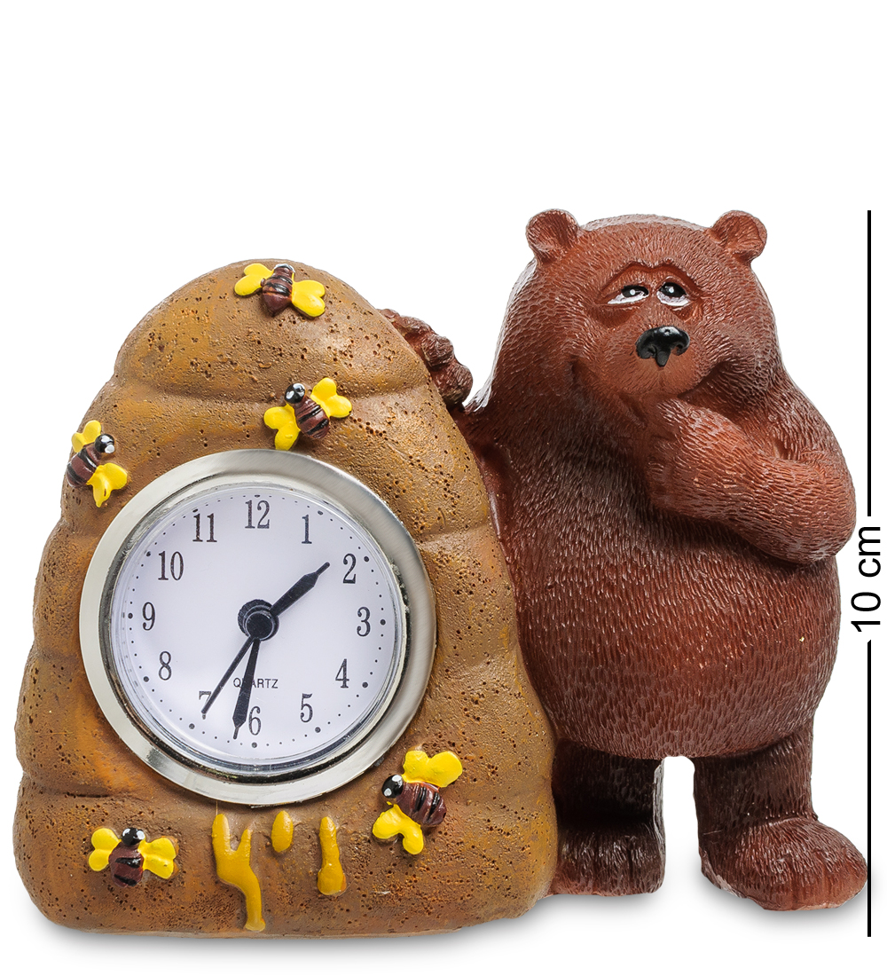 Часы «Медведь - символ России» в золоте | Фарфор Гжель Люкс