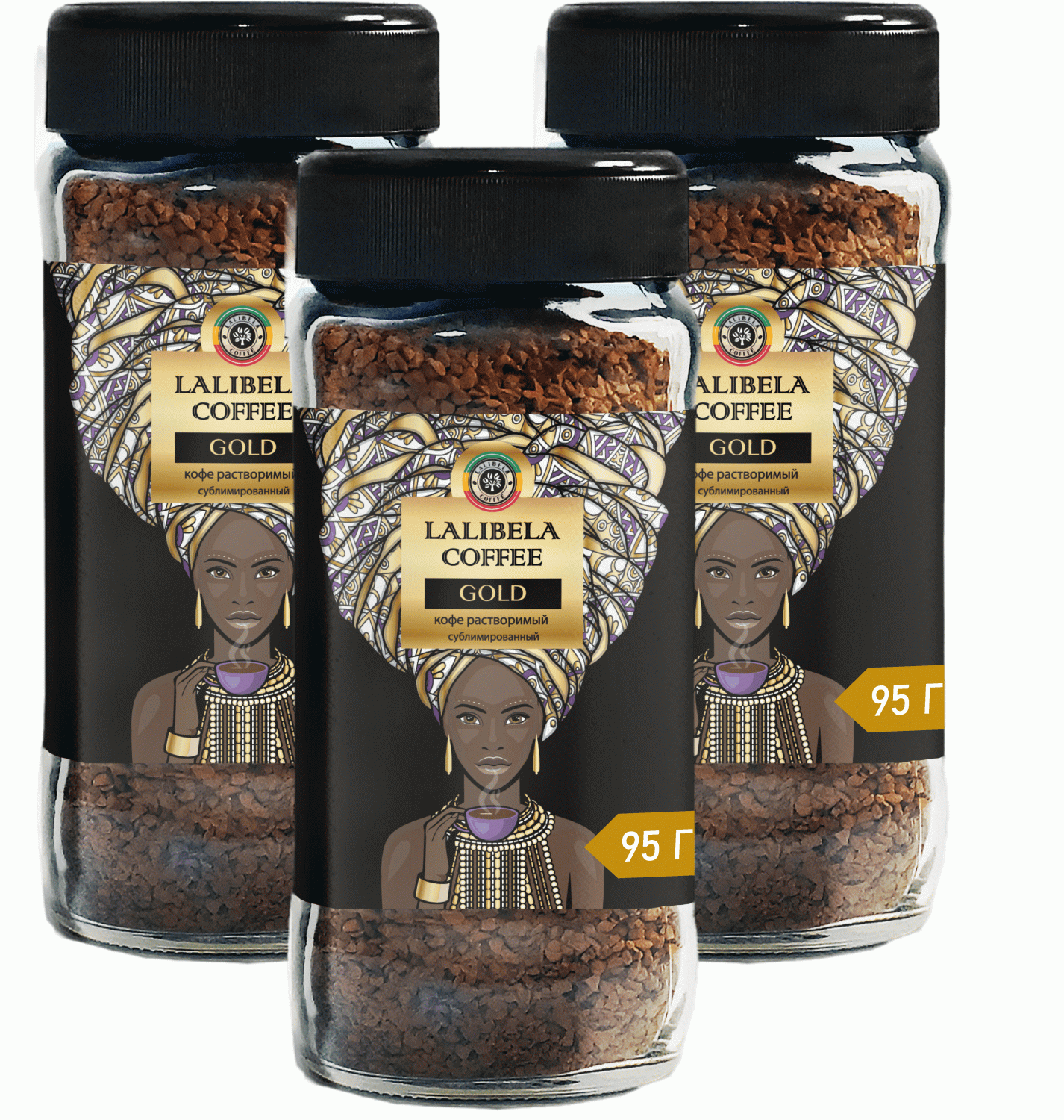 Купить кофе растворимый LALIBELA COFFEE GOLD сублимированный freeze-dried,  3 шт по 95 г, цены на Мегамаркет | Артикул: 600012721839