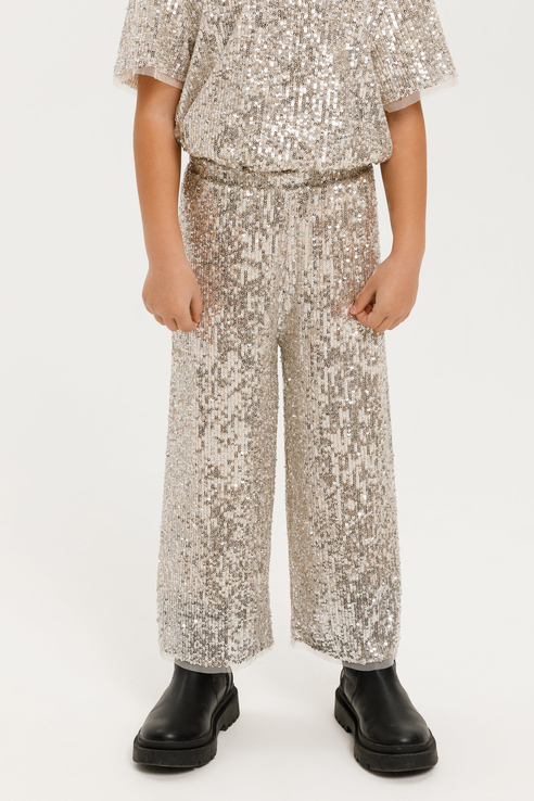 Купить блестящие брюки с пайетками Sela 0812041501 цв. серебряный р. 110,цены в Москве на Мегамаркет