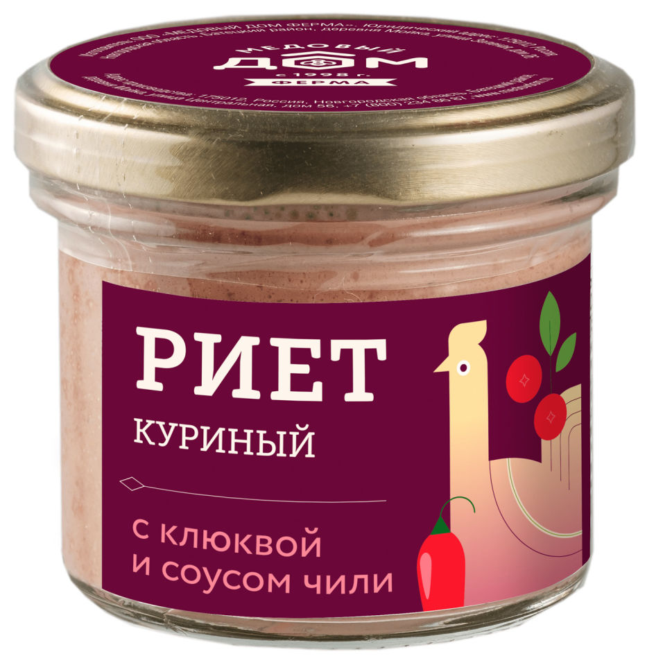 Купить риет Медовый дом ферма Куриный с клюквой и соусом чили 100г, цены на  Мегамаркет | Артикул: 100029931681