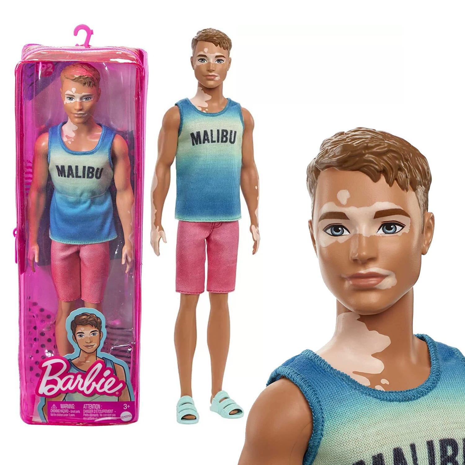 Купить кукла Кен Barbie Fashionistas витилиго, майка Malibu, красные шорты,  цены на Мегамаркет