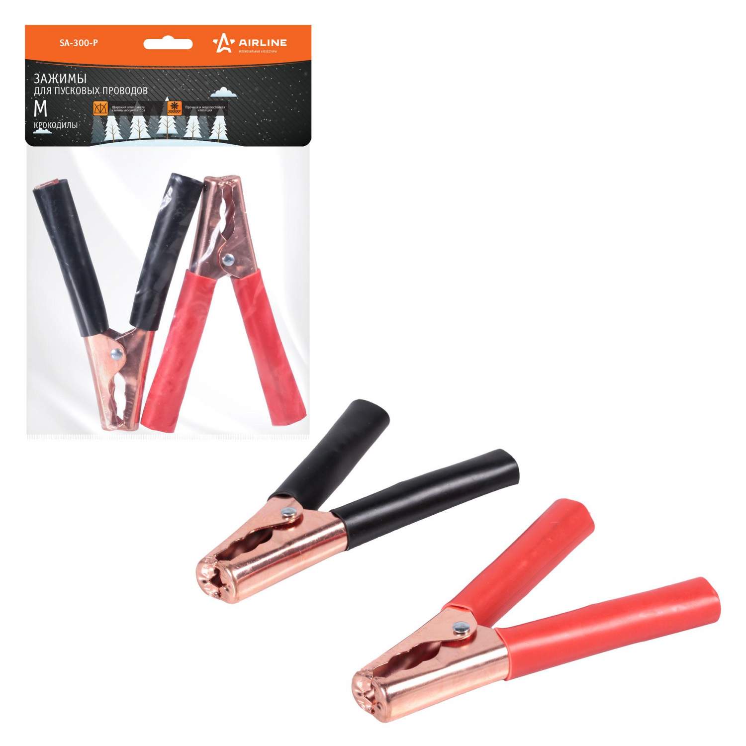 Зажимы (крокодилы) для пусковых проводов М (2 шт.) (300А, 14,5х11см ...