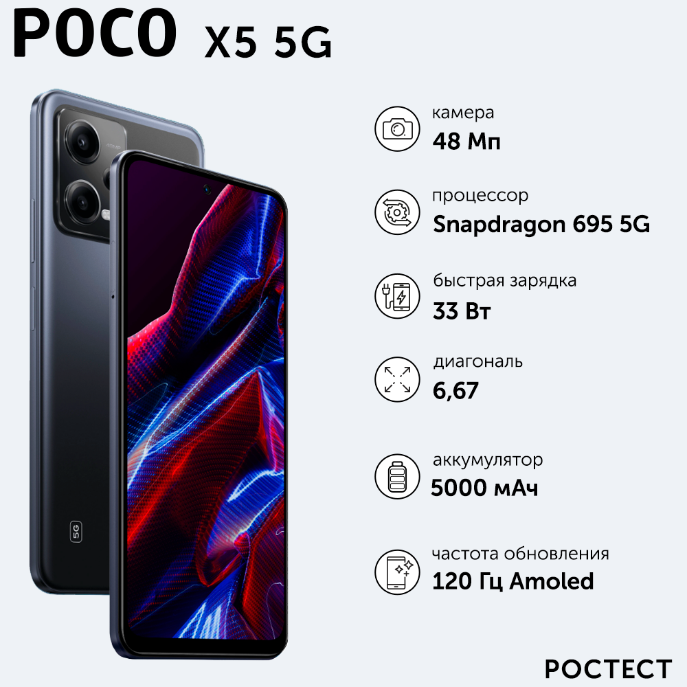 Смартфон POCO X5 5G 8/256Gb Black – характеристики на Мегамаркет