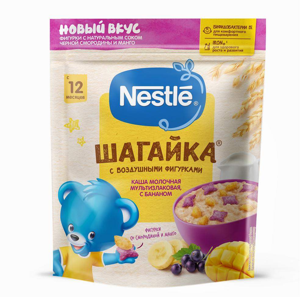 Купить каша Nestle ШАГАЙКА мол.мультизлак. Банан-пшеничные фигурки  смородина-манго с 12 мес 190г, цены на Мегамаркет | Артикул: 600003373330