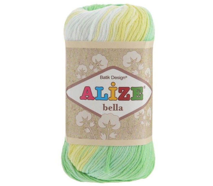 Пряжа Alize Bella Batik, цвет (2131) бело-желто-салатовый