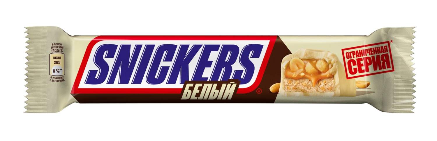 Купить snickers Белый шоколадный батончик с карамелью, арахисом и нугой,  81г, цены на Мегамаркет | Артикул: 100024030115