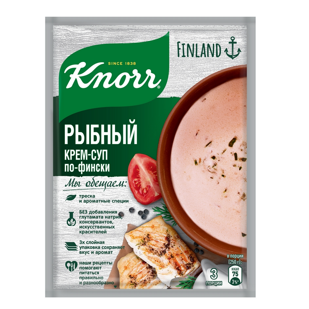 Крем-суп Knorr рыбный по-фински сливочный 54 г – купить в Москве, цены в  интернет-магазинах на Мегамаркет