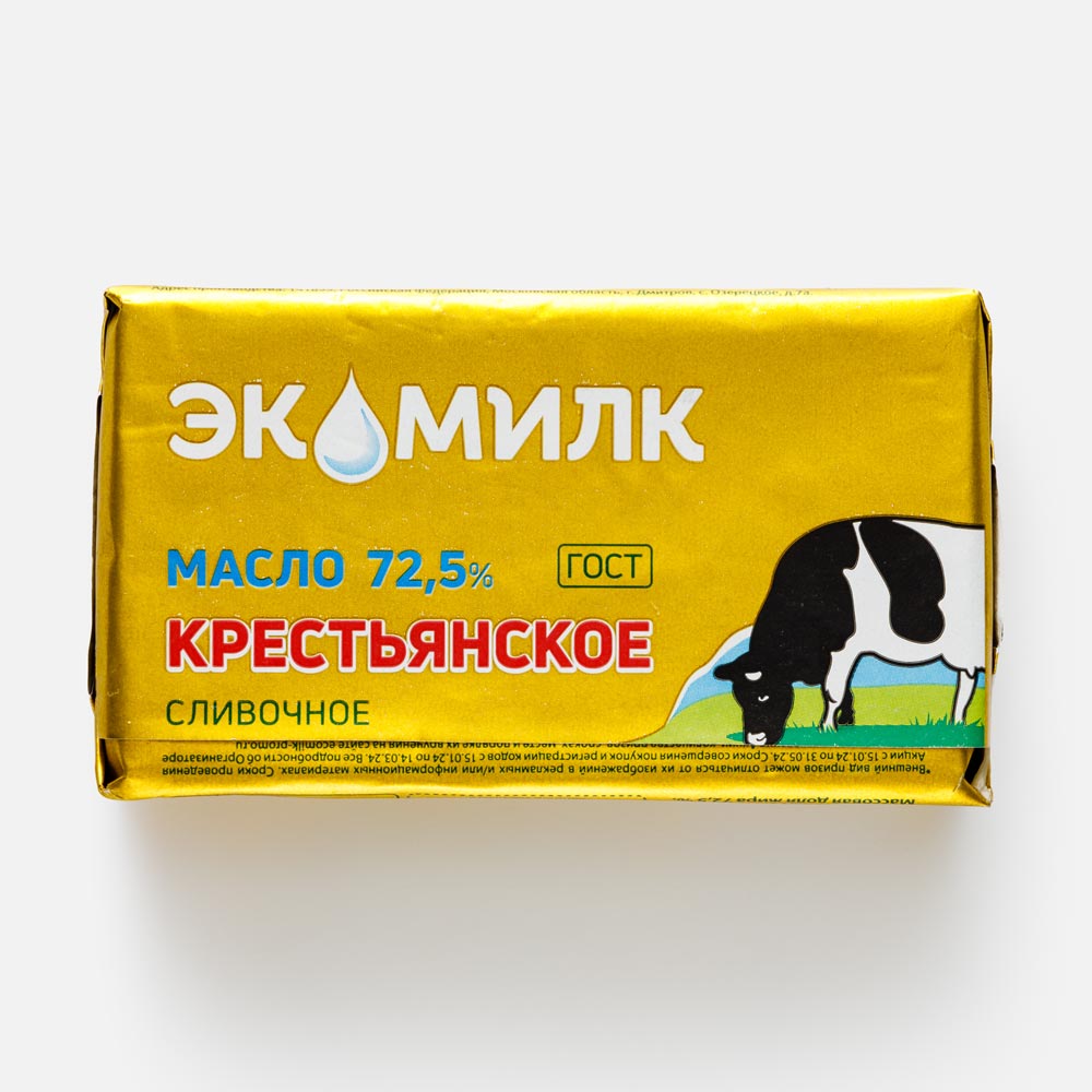 Купить масло сливочное Экомилк Крестьянское 72,5%, 180 г, цены на  Мегамаркет | Артикул: 100026605177