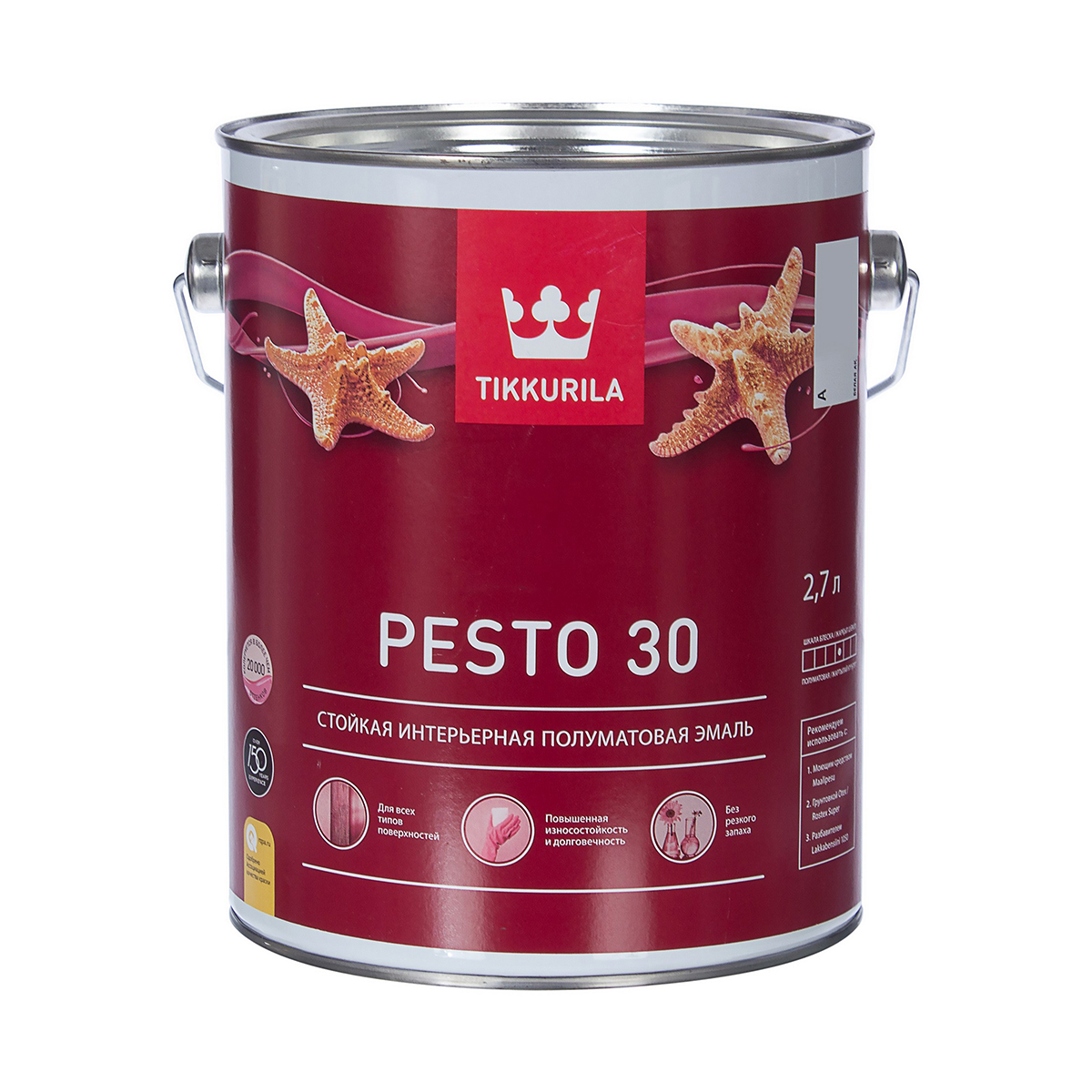 Эмаль алкидная стойкая полуматовая Pesto 30 (Песто 30) TIKKURILA 2,7 л  бесцветная (база С) купить в интернет-магазине, цены на Мегамаркет