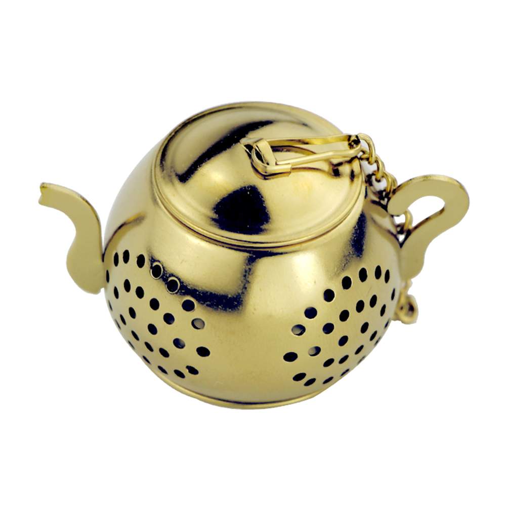 Заварочное ситечко для чая в форме чайника, на цепочке, золотистый .