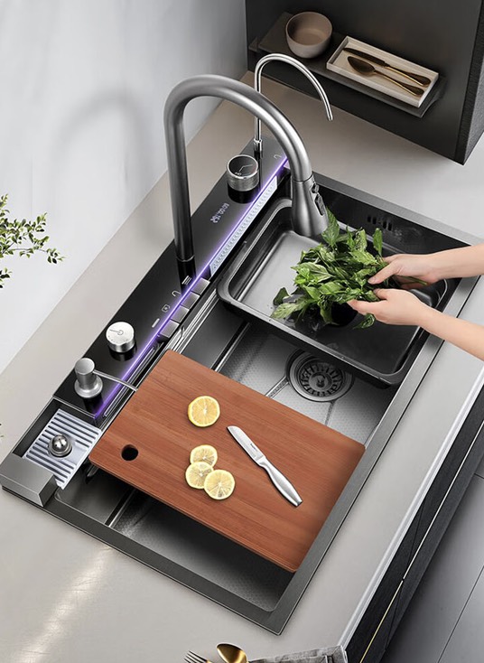 Multifunctional waterfall kitchen sink