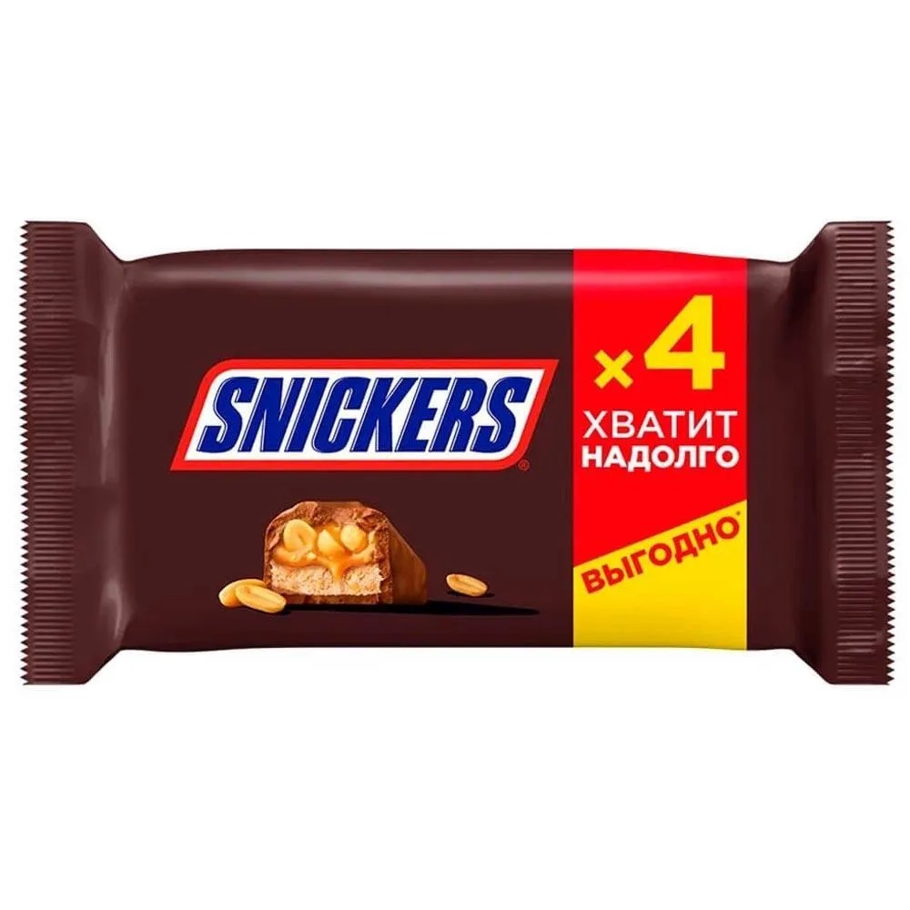 Купить шоколадный батончик Snickers Молочный шоколад, Арахис, мультипак,  4*40 г х 4 шт, цены на Мегамаркет | Артикул: 600010572594