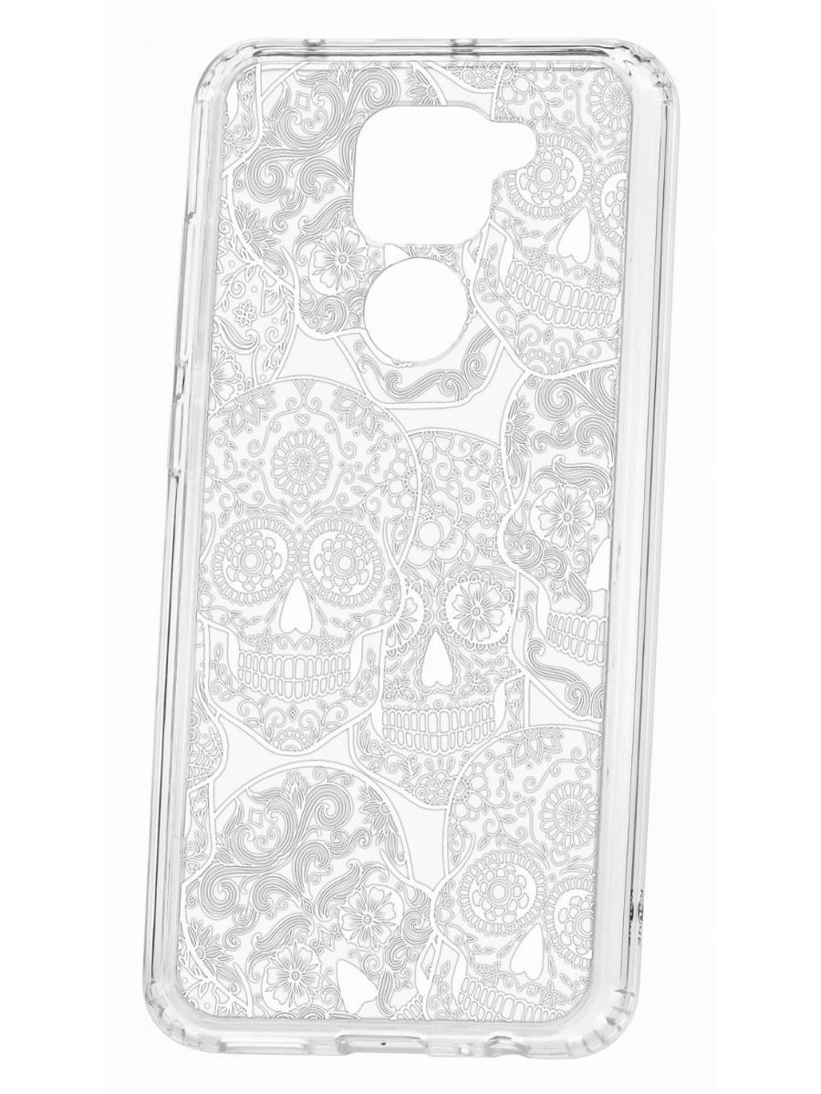 Чехол на Redmi Note 9 Kruche Print Skull White,противоударный бампер,с  защитой камеры, купить в Москве, цены в интернет-магазинах на Мегамаркет