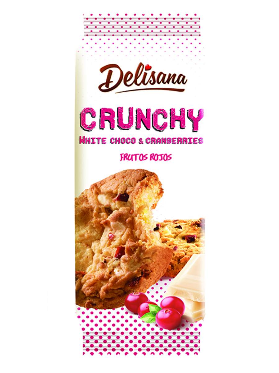 Купить печенье Delisana Crunchy с кусочками белого шоколада и клюквой 130  г, цены на Мегамаркет | Артикул: 100029725474