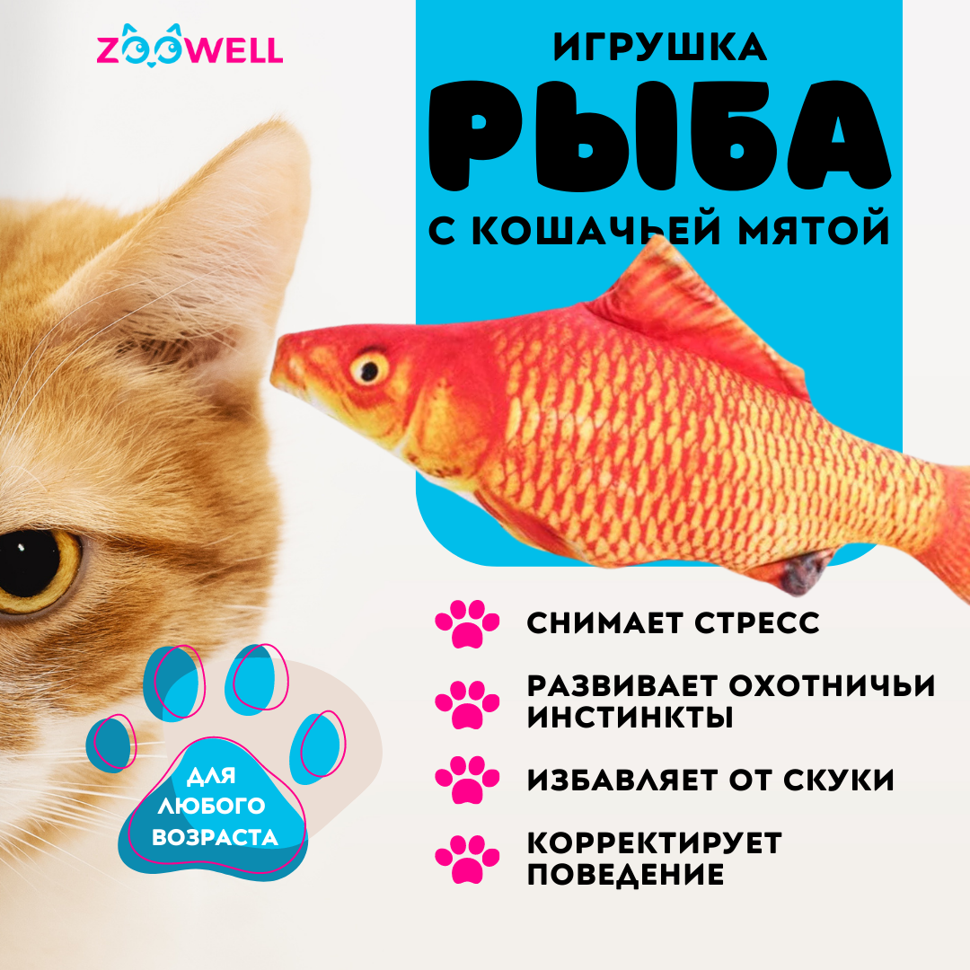 Игрушка для кошек ZooWell рыбка Карп с кошачьей мятой, 20 см – купить в  Москве, цены в интернет-магазинах на Мегамаркет