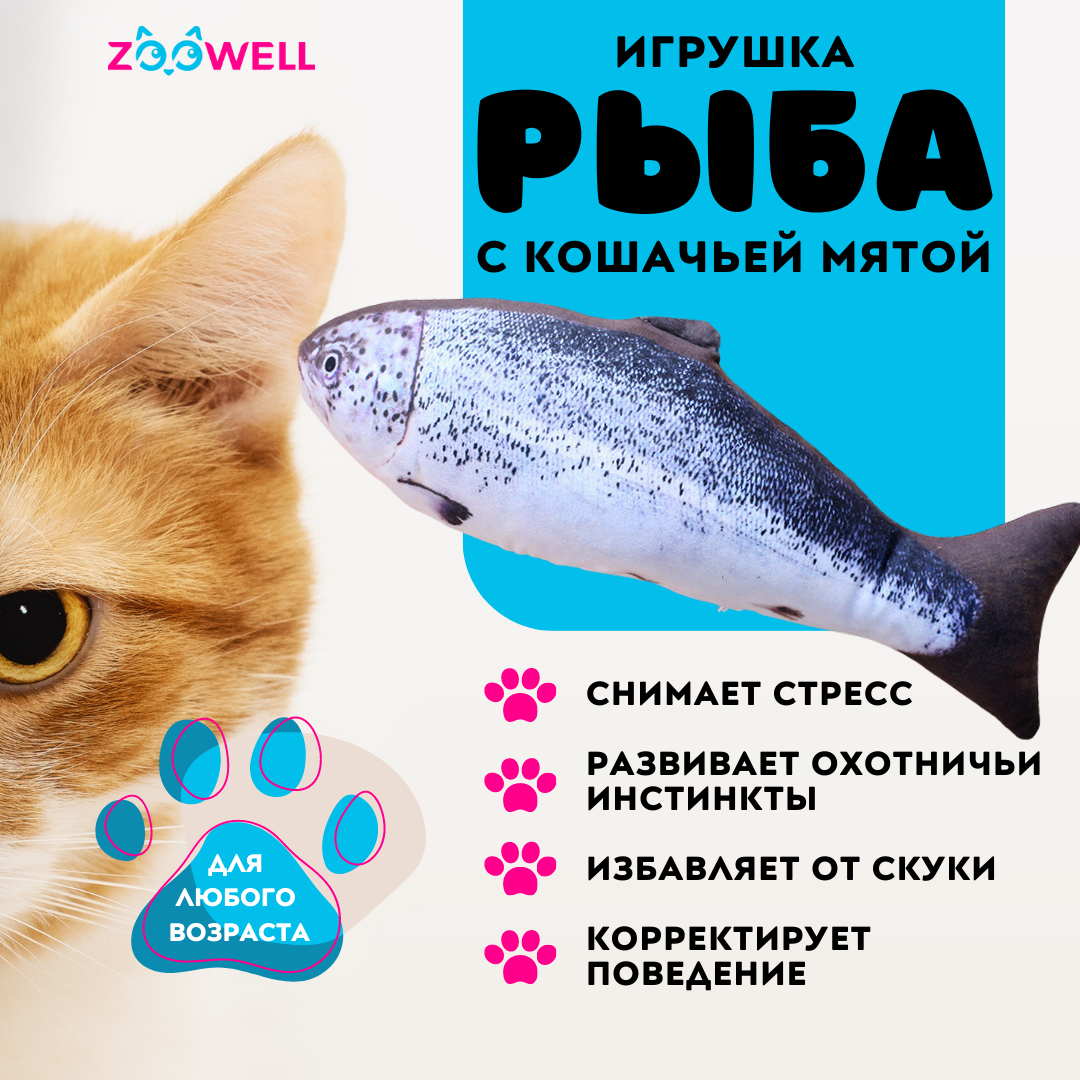 Купить игрушка для кошек ZooWell рыбка Форель с кошачьей мятой, 20 см, цены  на Мегамаркет | Артикул: 600012049500