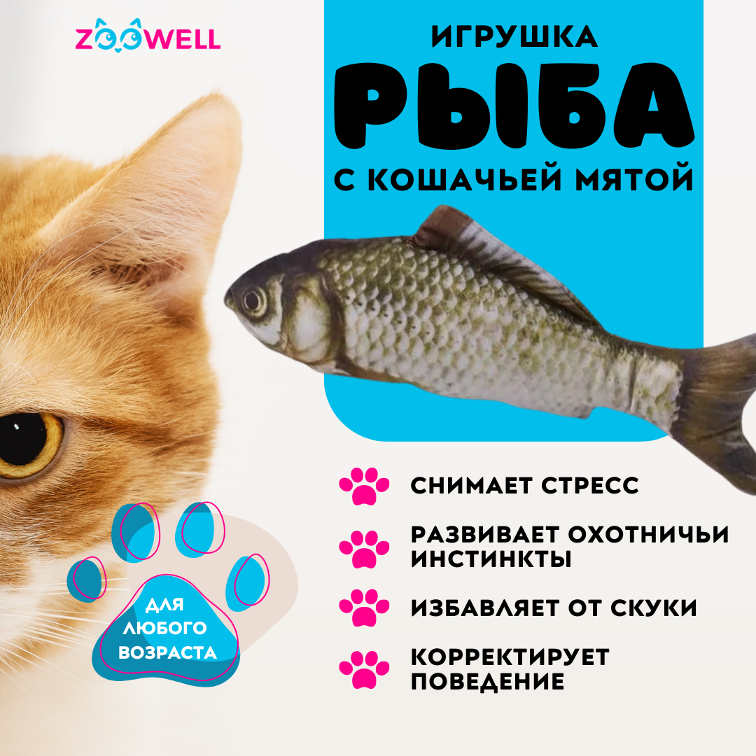 Игрушка для кошек ZooWell рыбка Сибас с кошачьей мятой 20 см – купить в  Москве, цены в интернет-магазинах на Мегамаркет