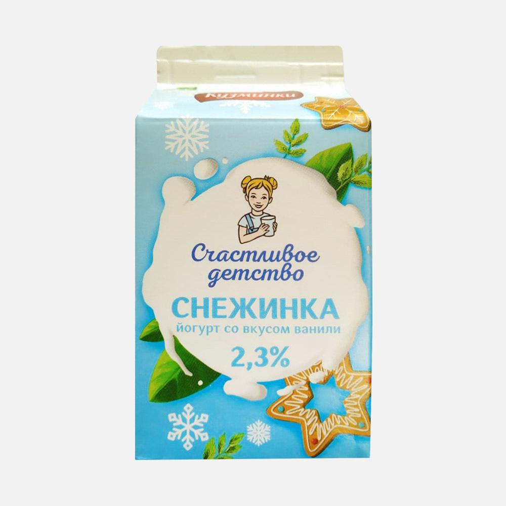 Купить йогурт Счастливое детство Снежинка, со вкусом ванили, 2,3%, 450 г,  цены на Мегамаркет | Артикул: 100029809465