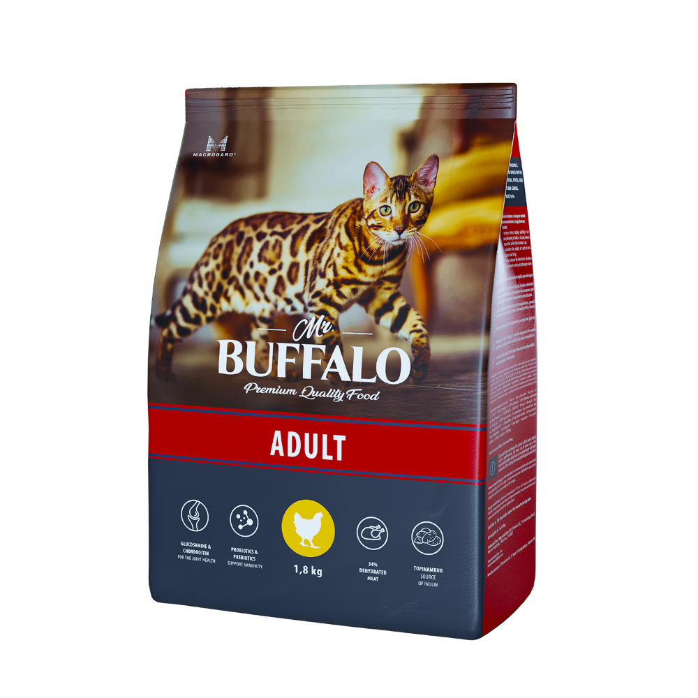 Сухой корм для кошек Mr.Buffalo ADULT, курица, 1.8кг - отзывы покупателей  на маркетплейсе Мегамаркет | Артикул товара:600004664288