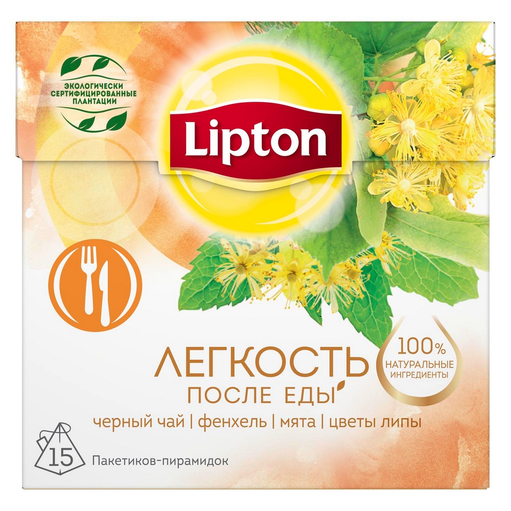 Черный чай Lipton Легкость после еды Фенхель, мята, цветы липы 15 пак -  отзывы покупателей на маркетплейсе Мегамаркет | Артикул: 100028049825