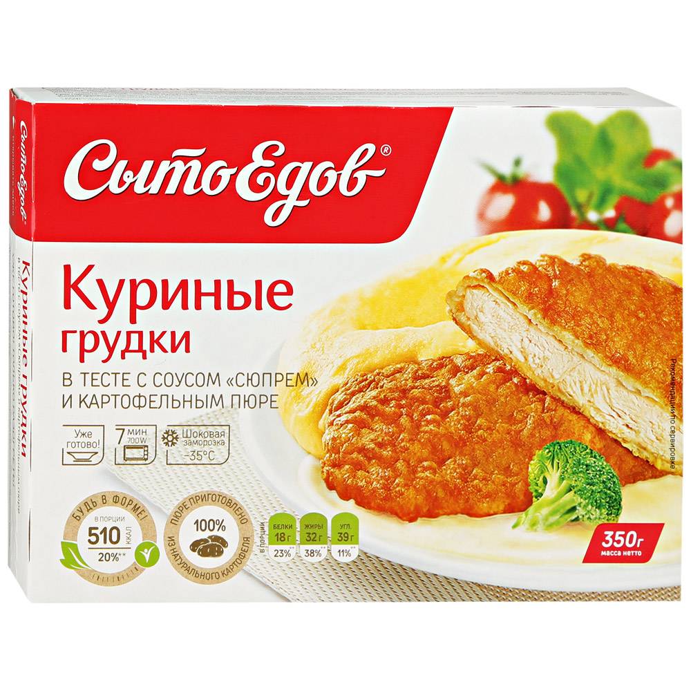 Купить куриные грудки в тесте Сытоедов с пюре замороженные, 350 г, цены на  Мегамаркет | Артикул: 100027524439