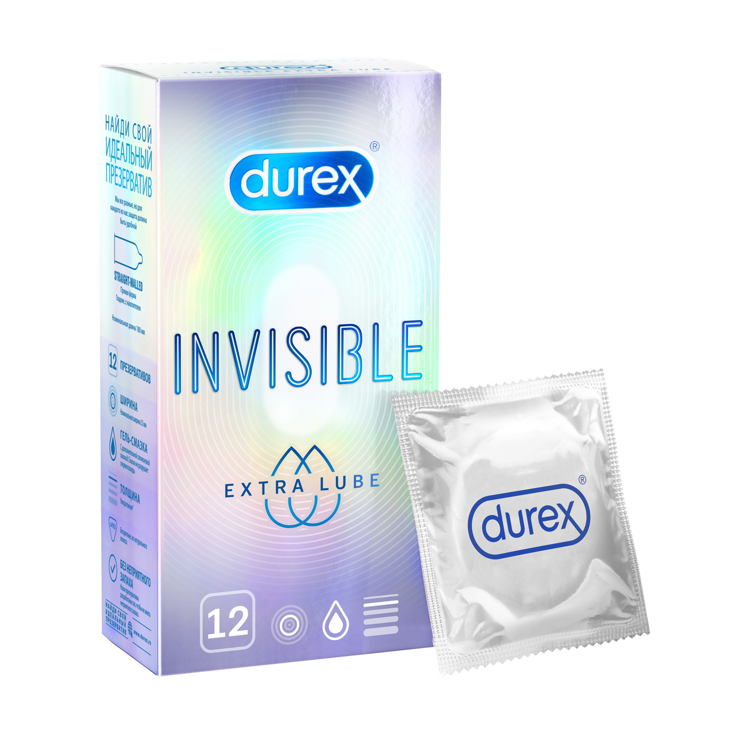 Презервативы DUREX Invisible Extra Lube 12 шт. - характеристики и описание  на Мегамаркет