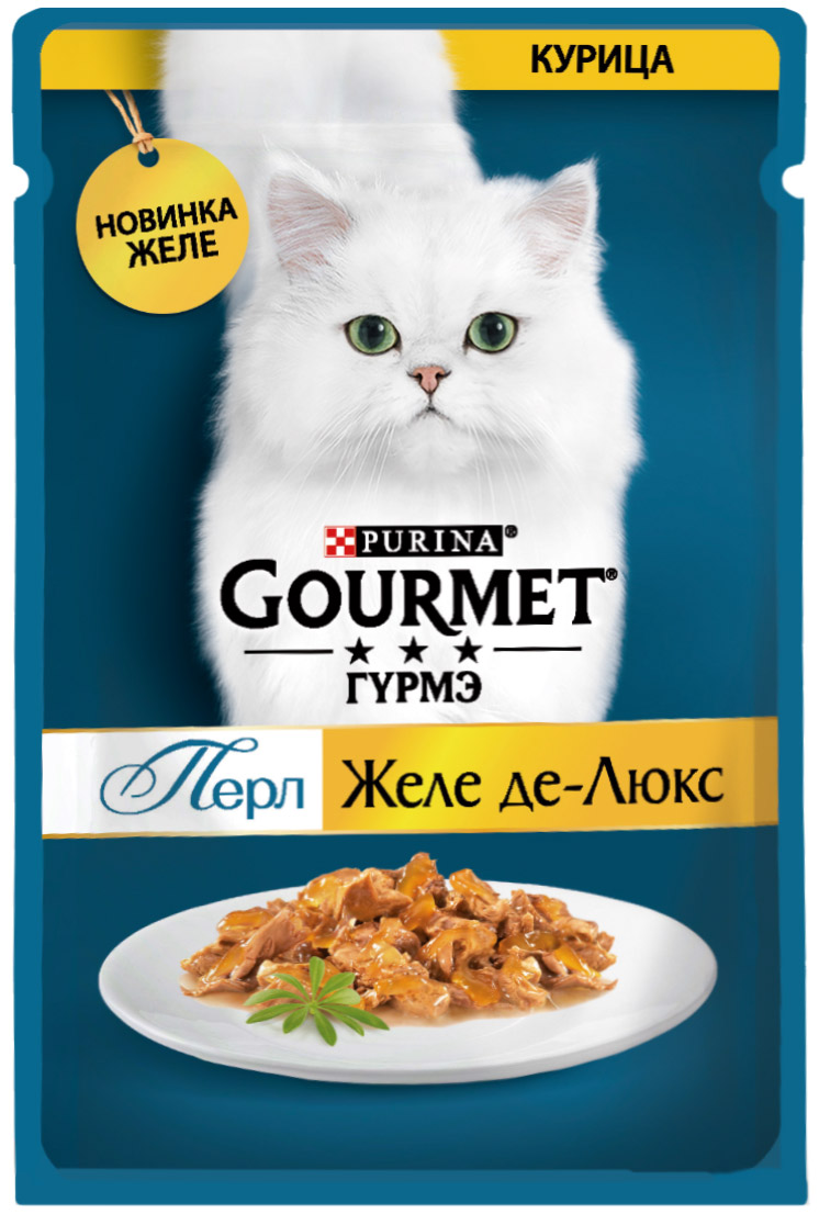 Влажный корм для кошек Gourmet Perle Желе Де-люкс, с курицей в желе, 26шт  по 75г - отзывы покупателей на маркетплейсе Мегамаркет | Артикул  товара:100026631211