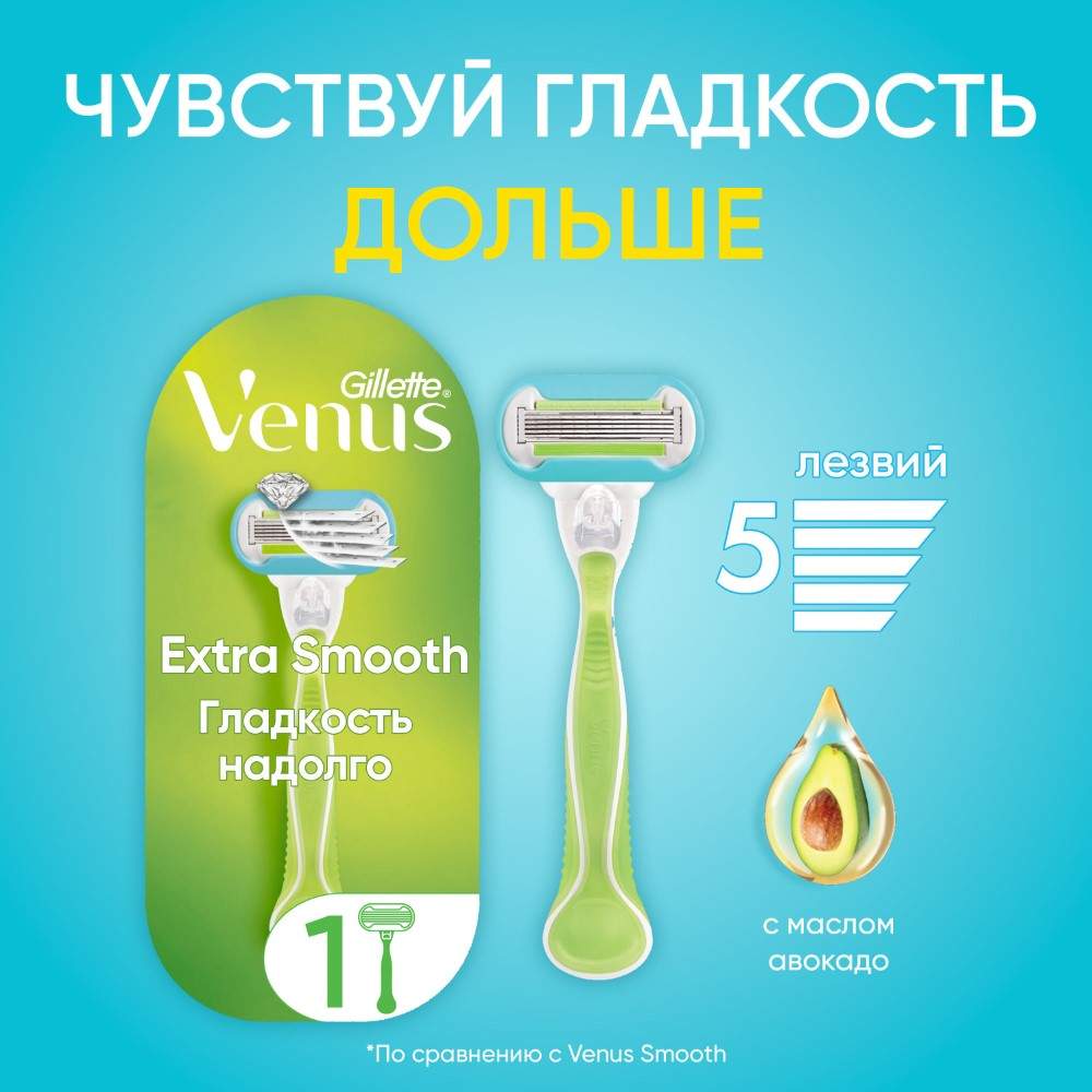 Женская бритва Gillette Venus Extra Smooth с 1 сменной кассетой - отзывы  покупателей на Мегамаркет | многоразовые станки 81682072