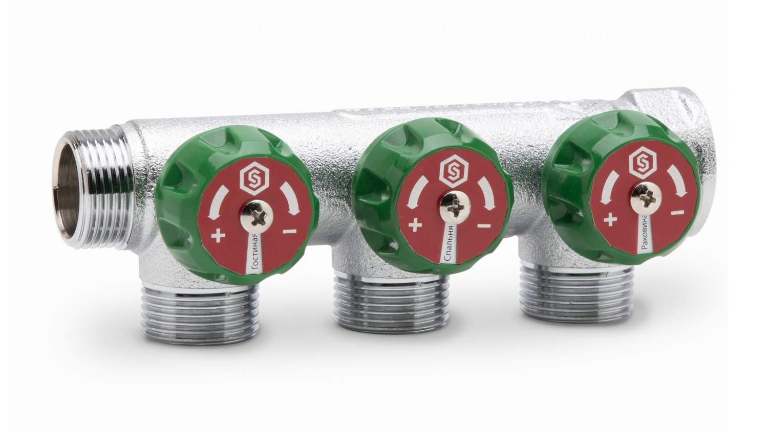 Регулирующий проходной коллектор Stout ВР-НР 1" c 3 отводами 3/4" ЕК ...