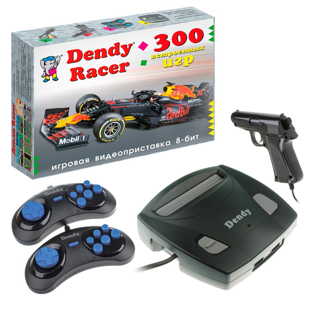 Игровая приставка 8-бит Dendy Racer 300 игр + световой пистолет, купить в  Москве, цены в интернет-магазинах на Мегамаркет