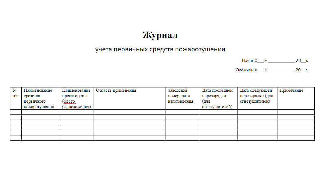 Журнал осмотра огнетушителей образец заполнения