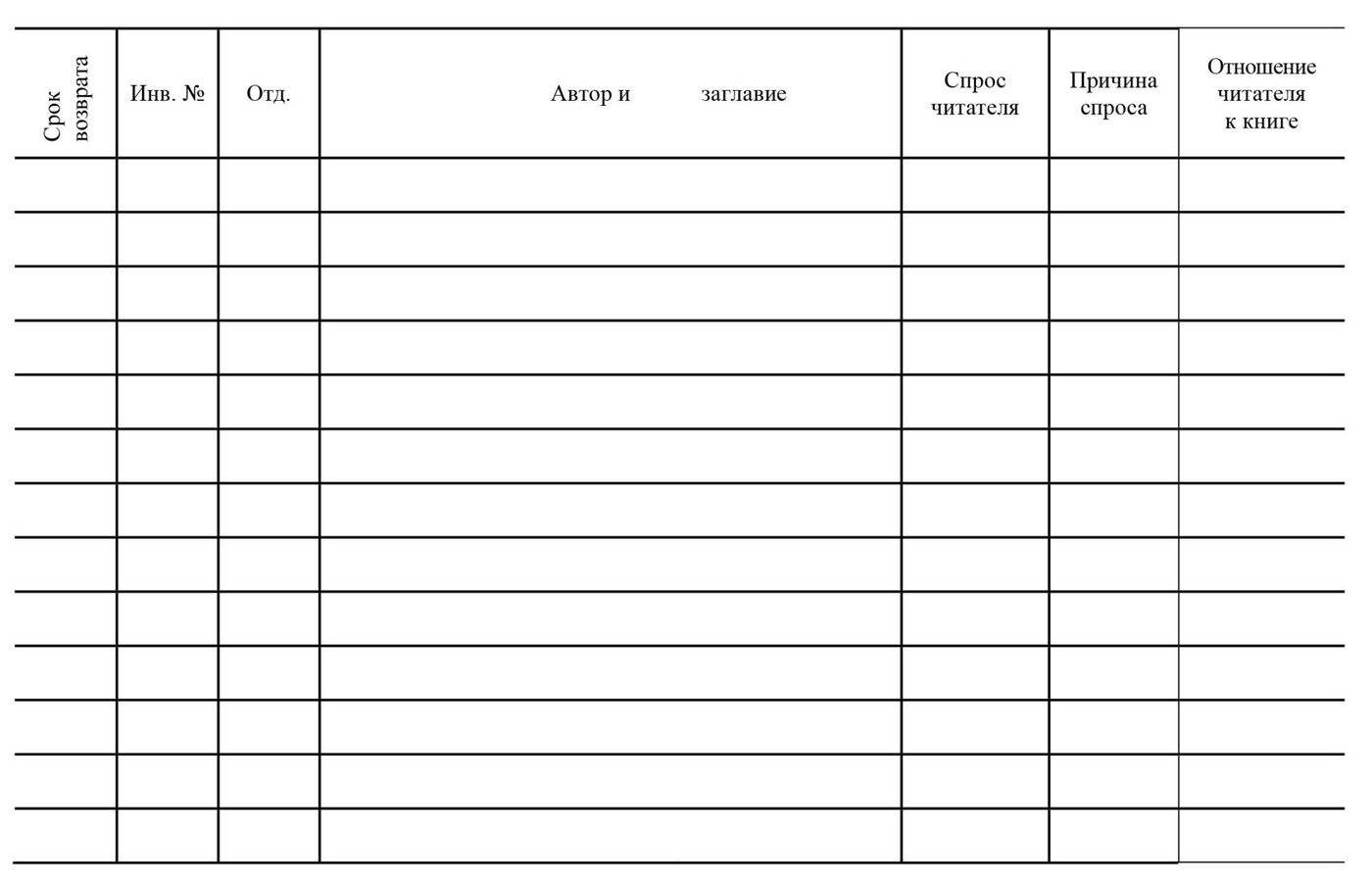 Читательский формуляр образец