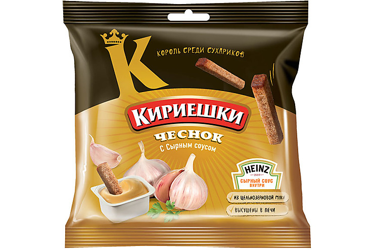 Кириешки с сыром фото Кириешки", сухарики со вкусом чеснока и сырным соусом, 85 г - состав и характери