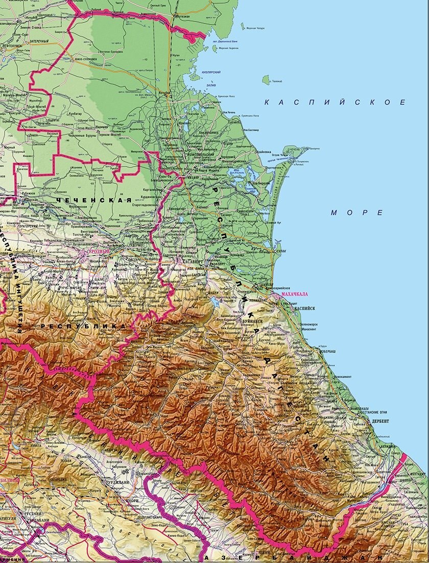 Географическая карта дагестана подробная