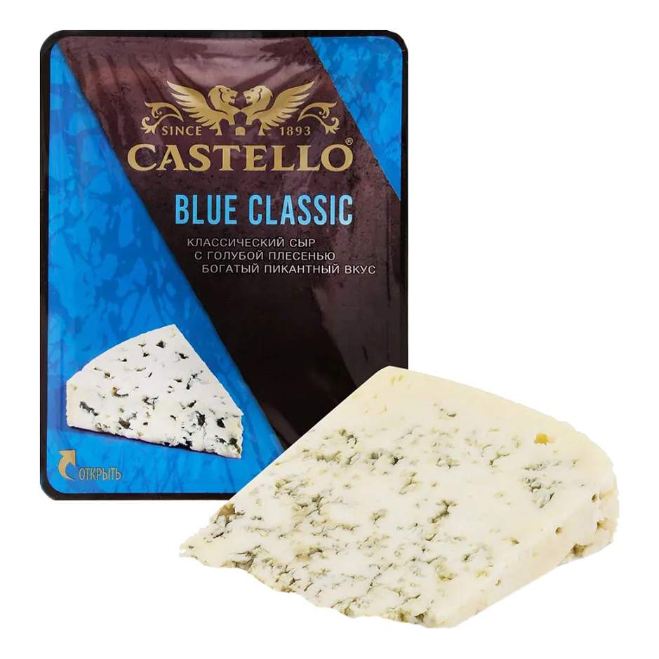 Купить сыр полутвердый Castello Blue Classic 50% с голубой плесенью БЗМЖ  100 г, цены на Мегамаркет | Артикул: 100043882954