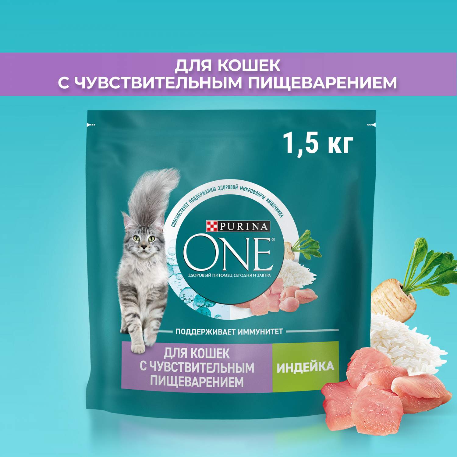 Сухой корм для кошек Purina ONE при чувствительном пищеварении с индейкой и  рисом, 1,5 кг - отзывы покупателей на маркетплейсе Мегамаркет | Артикул  товара:100024142569