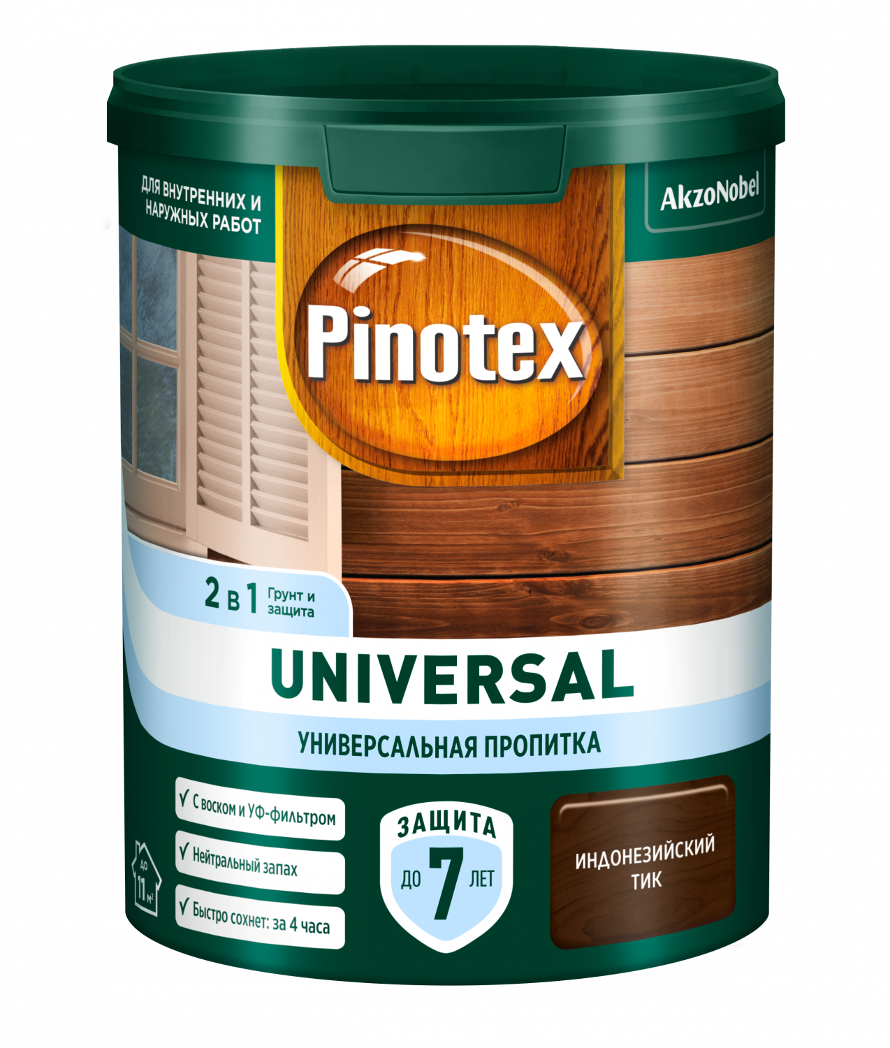 Пропитка универсальная для дерева Pinotex Universal 2 в 1, индонезийский  тик, 900 мл купить в интернет-магазине, цены на Мегамаркет