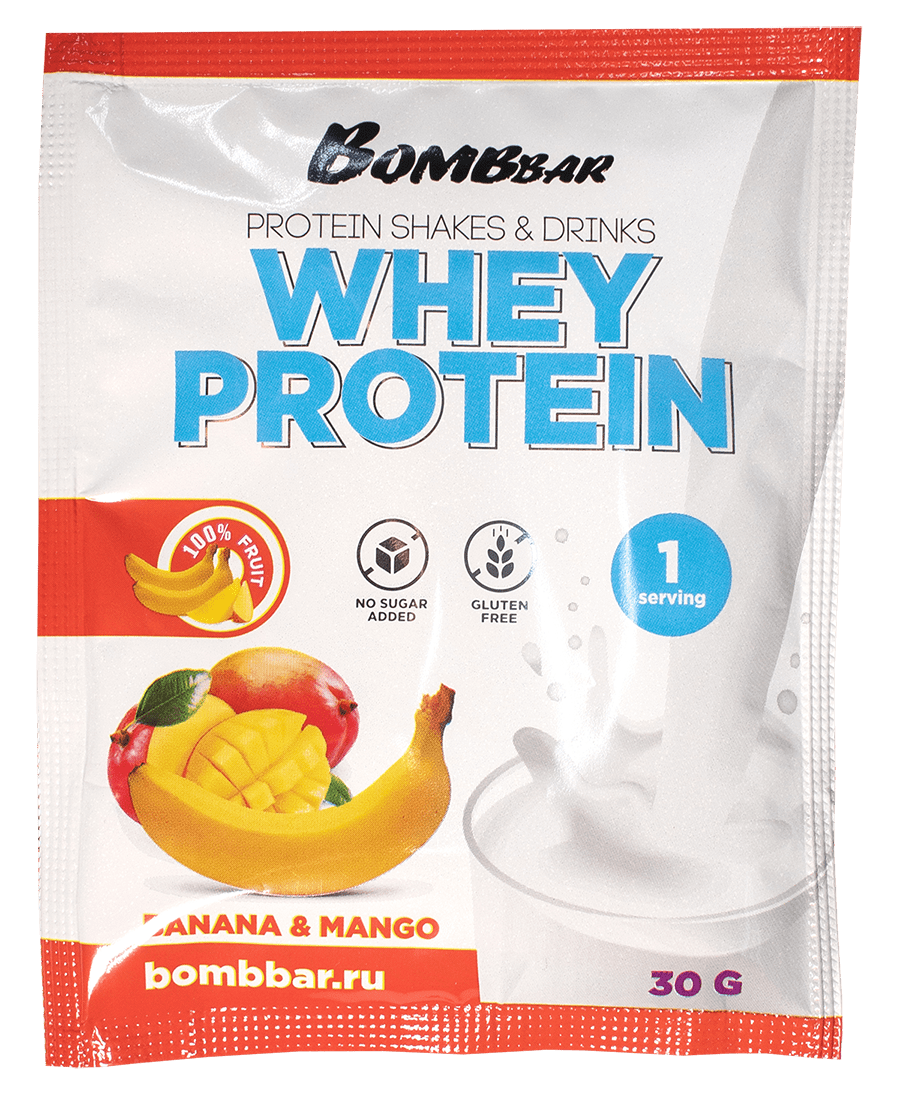 Протеин Bombbar Whey Protein, 30 г, banana & mango - отзывы покупателей на  Мегамаркет | 600002917460