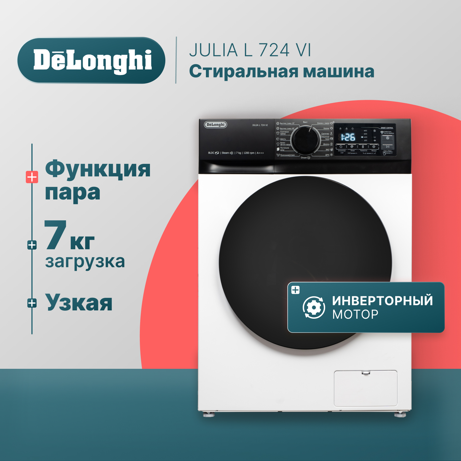 Стиральная машина Delonghi JULIA L 724 VI белая - характеристики и описание  на Мегамаркет