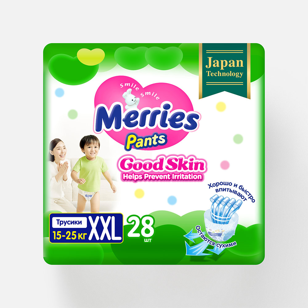 Отзывы о подгузники-трусики Merries Good Skin XXL, 15-25 кг, 28 шт. -  отзывы покупателей на Мегамаркет | японские подгузники - 100044986382