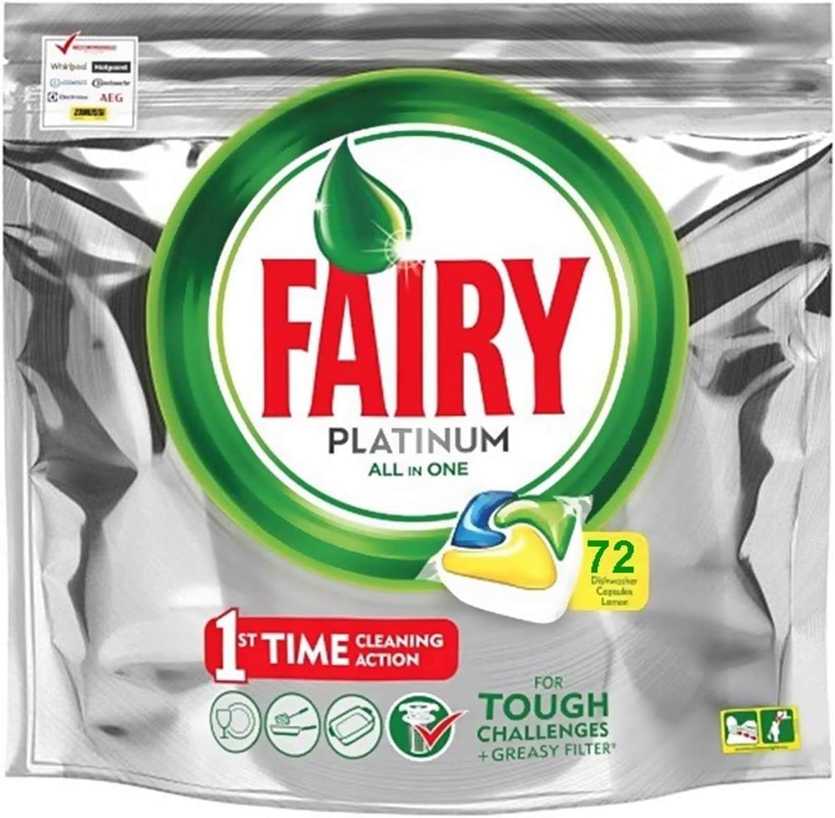 Капсулы для посудомоечной машины Fairy Platinum All in One, лимон, 72 шт. -  отзывы покупателей на Мегамаркет