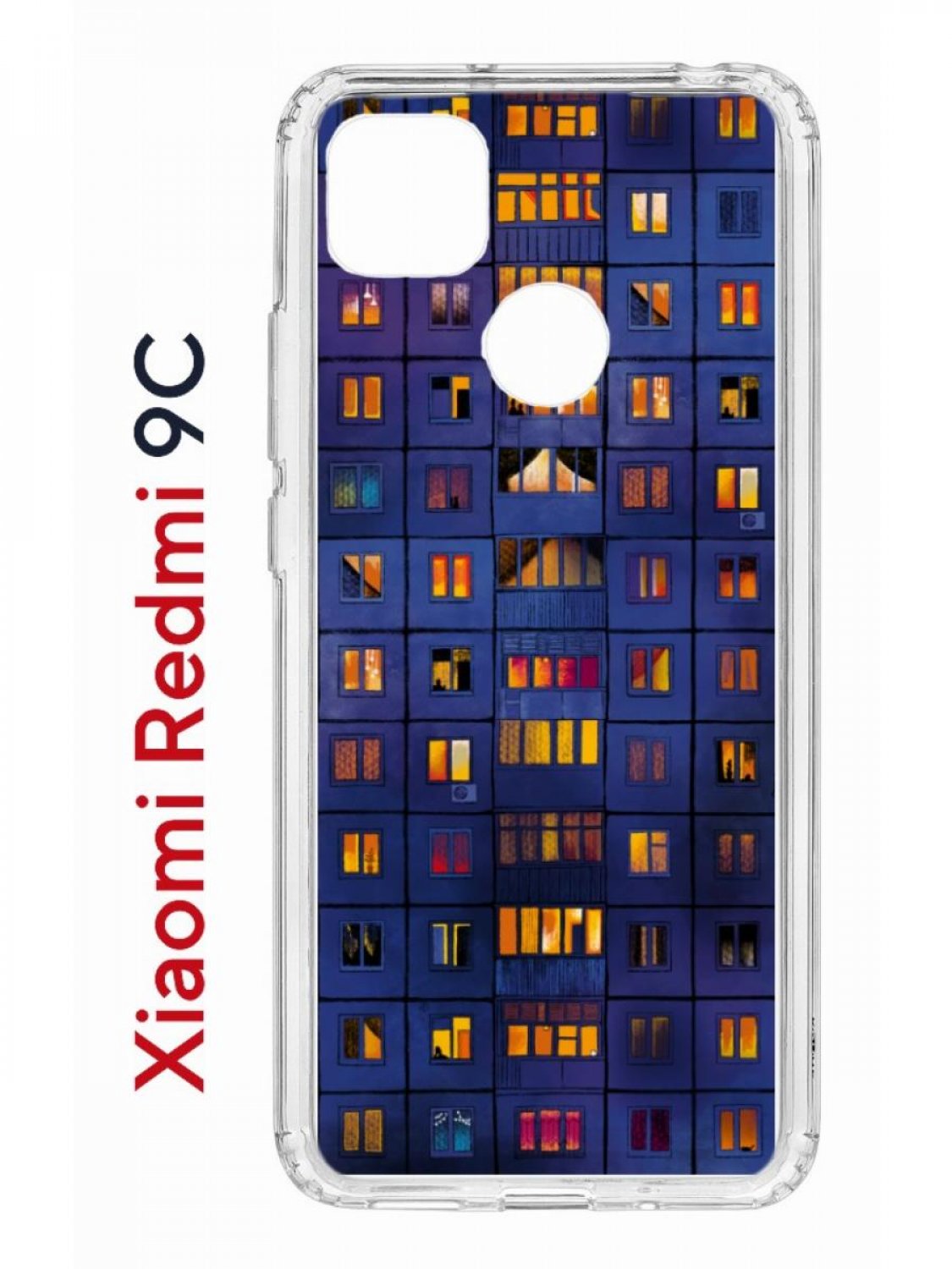 Чехол на Redmi 9C Kruche Print Ночные окна,противоударный бампер с защитой  камеры, купить в Москве, цены в интернет-магазинах на Мегамаркет