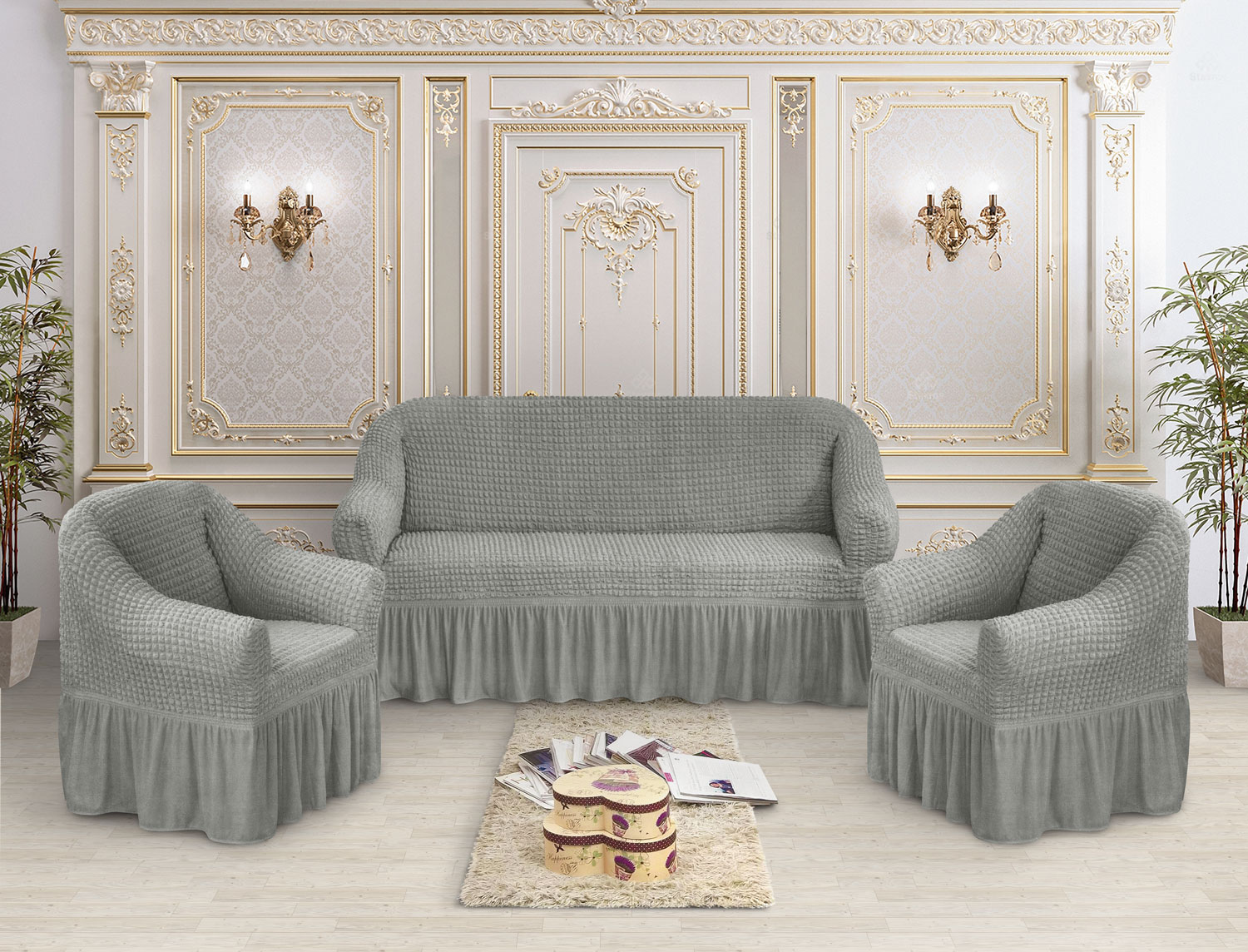 Marianna Комплект чехлов на диван и на два кресла Asemya Цвет: Серебряный -купить в Москве, цены на Мегамаркет