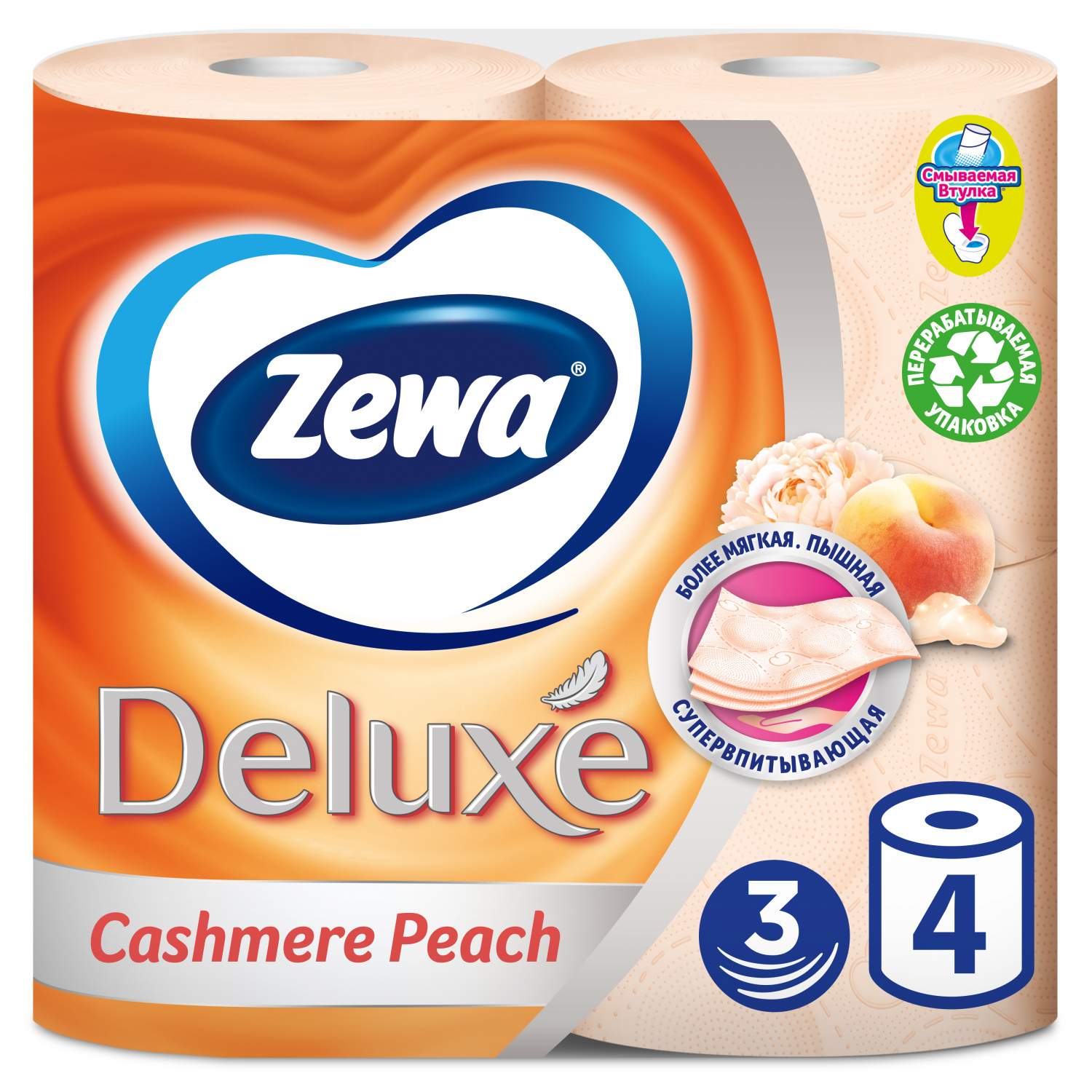 Туалетная бумага Zewa Deluxe Персик, 3 слоя, 4 рулона - отзывы покупателей  на Мегамаркет | туалетная бумага 1148295