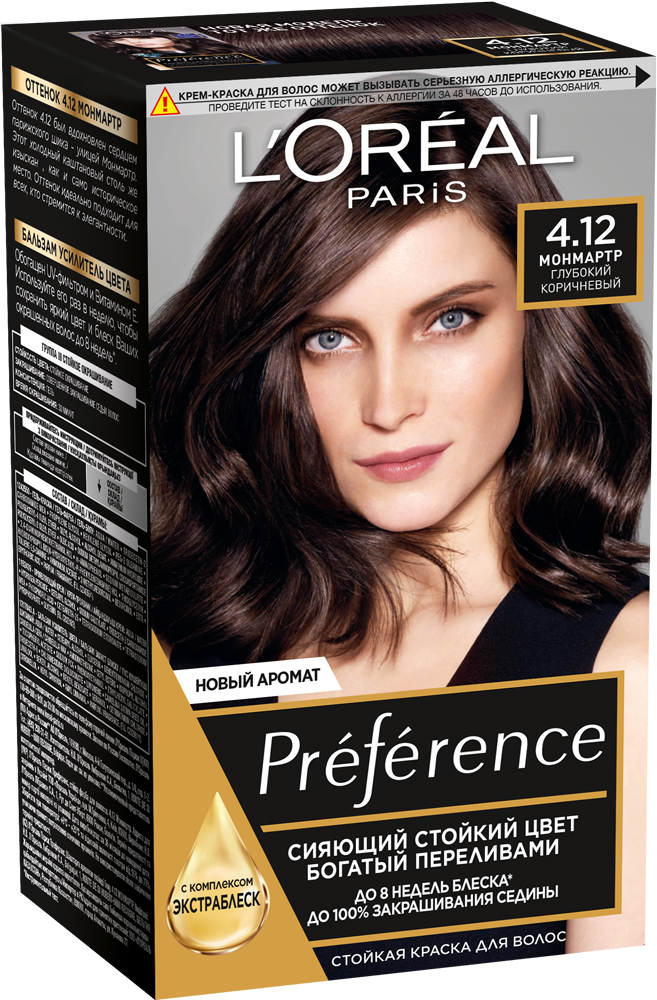 Купить краска для волос L'Oreal Paris Preference, 4.12 монмартр, глубокий коричневый, 174 мл, цены в Москве на Мегамаркет