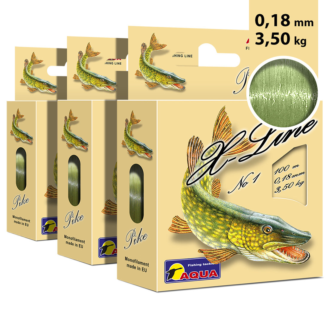 Леска монофильная Aqua X-Line Pike 0,18 мм, 100 м, 3,5 кг, olive, 3 шт. -  купить в Москве - sber