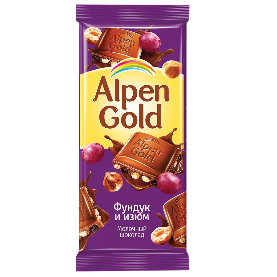 Шоколад ALPEN GOLD молочный фунд/изюм 90г*5 шт – купить в Москве, цены в  интернет-магазинах на Мегамаркет