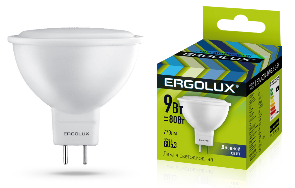 Лампа светодиодная Ergolux LED-JCDR-9W-GU5.3-6K - отзывы покупателей на  Мегамаркет | 100029021008